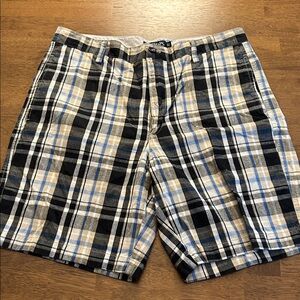 Chaps Checkered Shorts in Black, Beige, and Navy